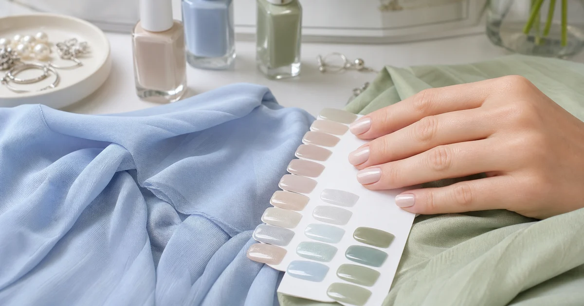 Manicura natural con muestrario de colores suaves para elegir pintados de uñas para manos